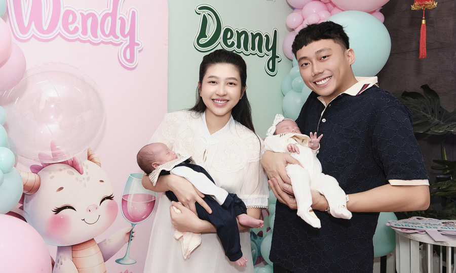 Gino Tống - Kim Chi mừng đầy tháng cặp song sinh